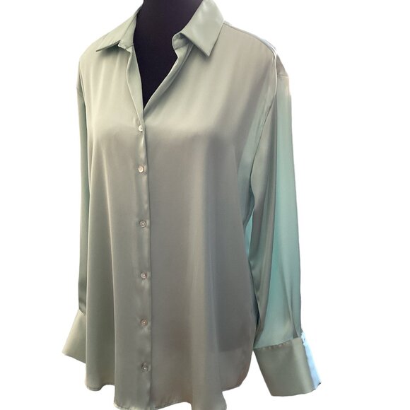 Zara Satin Look Green Blouse - Size M - Picture 4 of 8